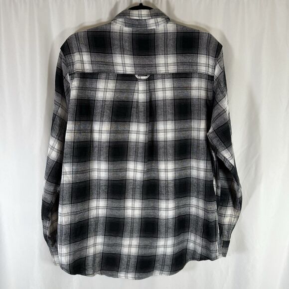 Woolrich Flannel Shirt Men's Large Black White Plaid Long Sleeve Pockets Collar - Picture 11 of 13